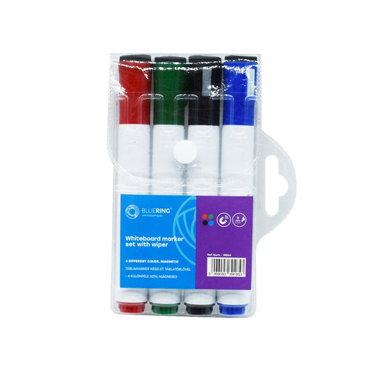 Táblamarker készlet, 3mm, mágneses, törlővel multifunkciós kerek Bluering®, 4 klf. szín kép