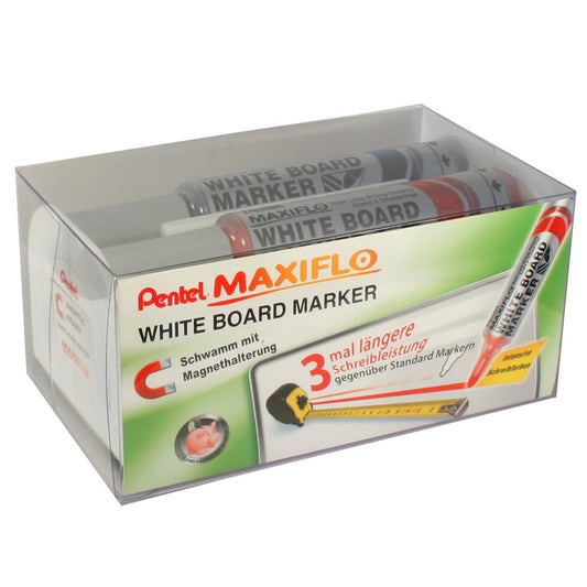 Táblamarker+törlő készlet 2,5mm, kerek hegyű, Maxiflo Pentel, 4 klf. szín kép