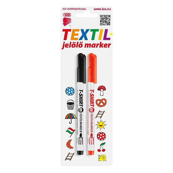 Textilmarker ICO T-Shirt slim M fekete+piros 2 darabos