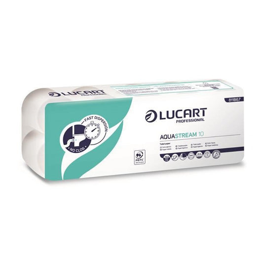 Toalettpapír 2 rétegű 200 lap/tekercs 10 tekercs/csomag Aquastream 10 Lucart_811B67J hófehér kép