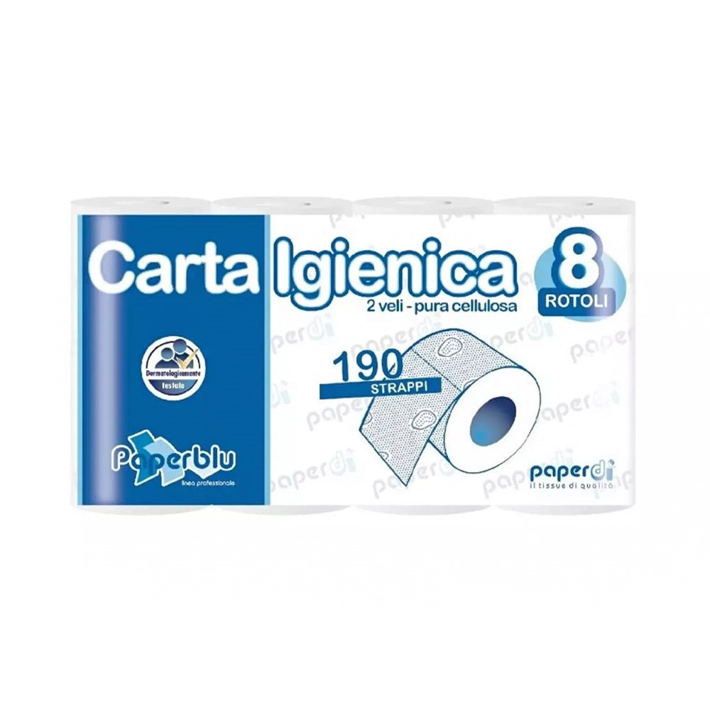 Toalettpapír 2 rétegű kistekercses 100%cellulóz 190 lap/19,95 m/tekercs 8 tekercs/csomag Paperblu Carta Igienica_Paperdi kép