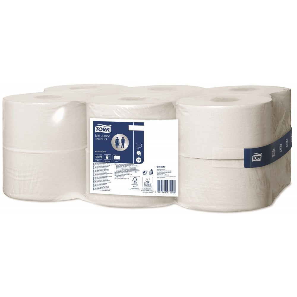Toalettpapír 2 rétegű közületi átmérő: 18,8 cm 170 m/tekercs 12 tekercs/karton Mini Jumbo Tork_120278 fehérített kép