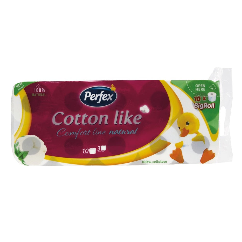 Toalettpapír 3 rétegű kistekercses 100% cellulóz 10 tekercs/csomag Cotton Like Comfort Line Natural Boni Perfex fehér kép
