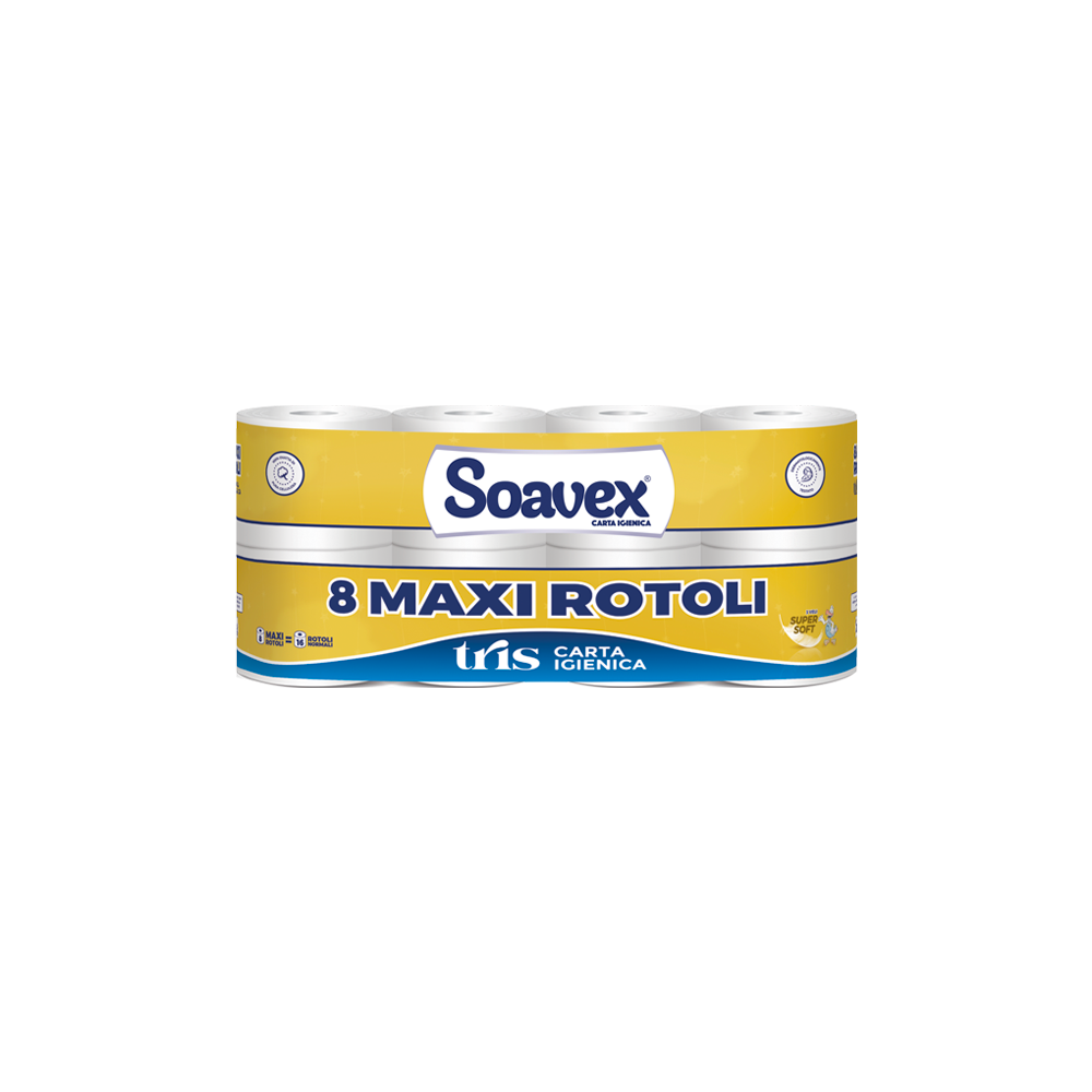 Toalettpapír 3 rétegű kistekercses 100% cellulóz 155 lap/tekercs 8 tekercs/csomag Soavex Maxi Rotoli_Paperdi kép