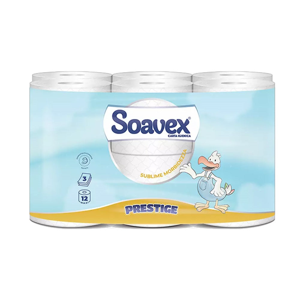Toalettpapír 3 rétegű kistekercses 100% cellulóz 170 lap/tekercs 12 tekercs/csomag Soavex Maxi Prestige_Paperdi kép
