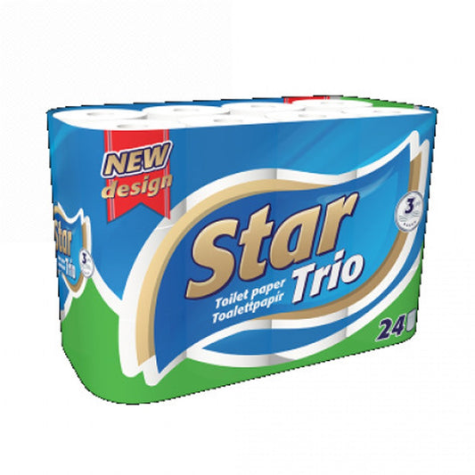 Toalettpapír 3 rétegű kistekercses 24 tekercs/csomag Star Trio fehér kép