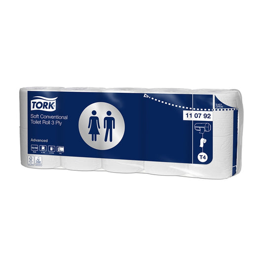 Toalettpapír 3 rétegű átmérő: 12 cm 150 lap/19,4 m/tekercs 10 tekercs/csomag Soft T4 Tork_110792 fehér kép