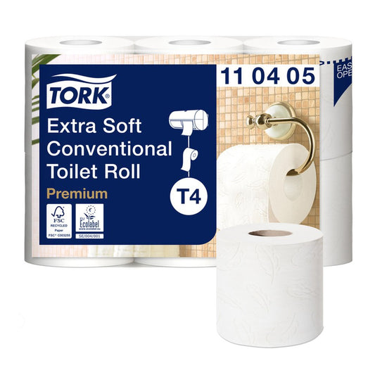 Toalettpapír 4 rétegű kistekercses átmérő: 11,8 cm 153 lap/tekercs 6 tekercs/csomag Extra Soft T4 Tork_110406 fehér kép