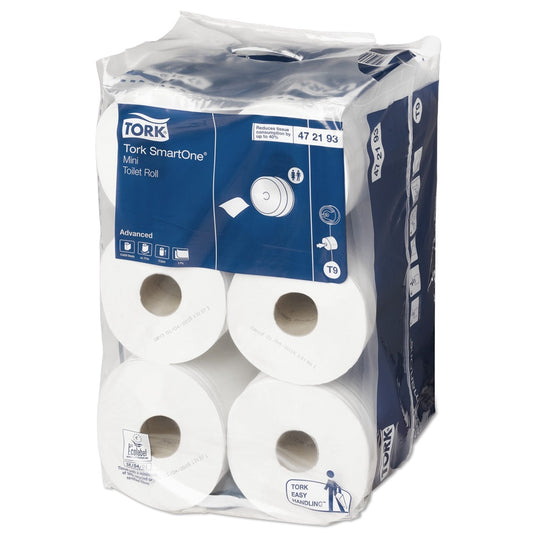Toalettpapír 2 rétegű közületi átmérő: 14,9 cm 12 tekercs/karton laponkénti adagolású Mini Smart One® Tork_472193 fehér kép