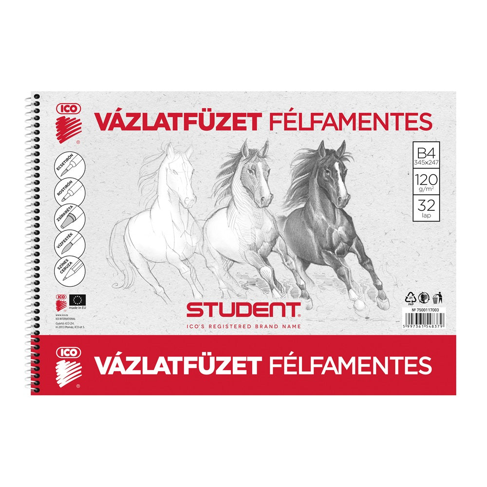 Vázlatfüzet B4, 120g. félfamentes Student kép