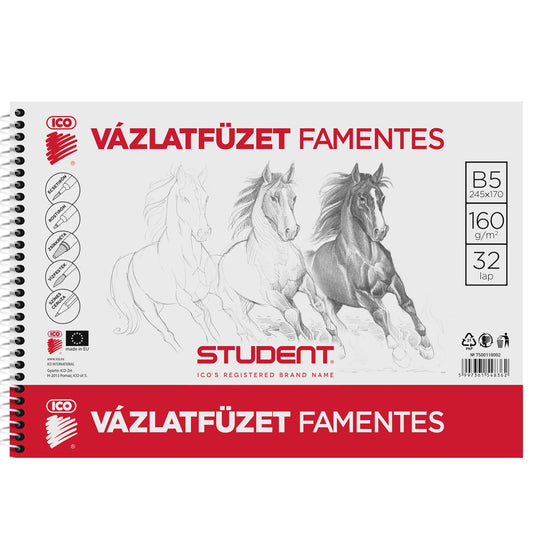 Vázlatfüzet B5 160g. famentes Student kép