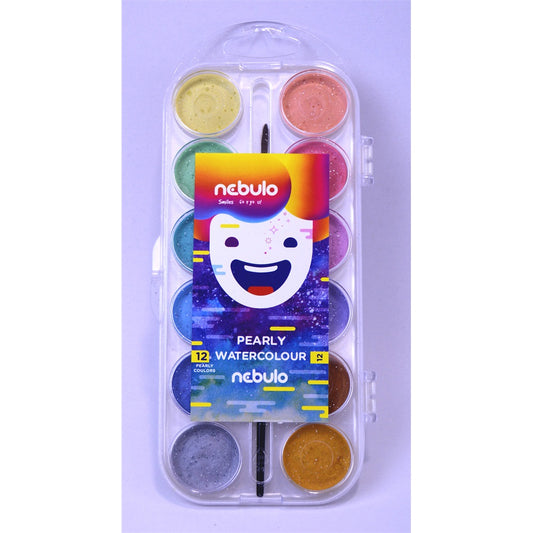 Vízfesték készlet, 12db-os, gyöngyház színű, 30mm festékgombokkal Nebulo kép