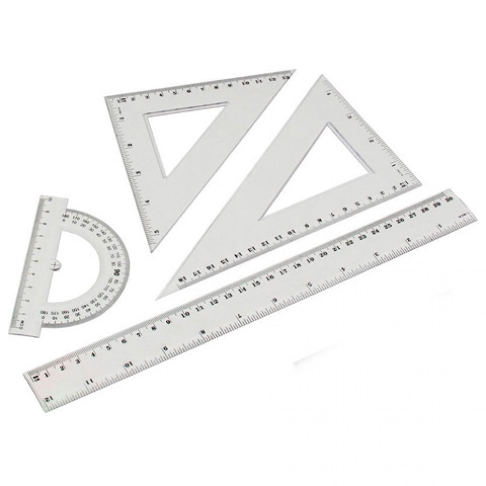 Vonalzókészlet, 30cm, vonalzó, szögmérő, 45° és 60° háromszög vonalzók 4 db/csom kép