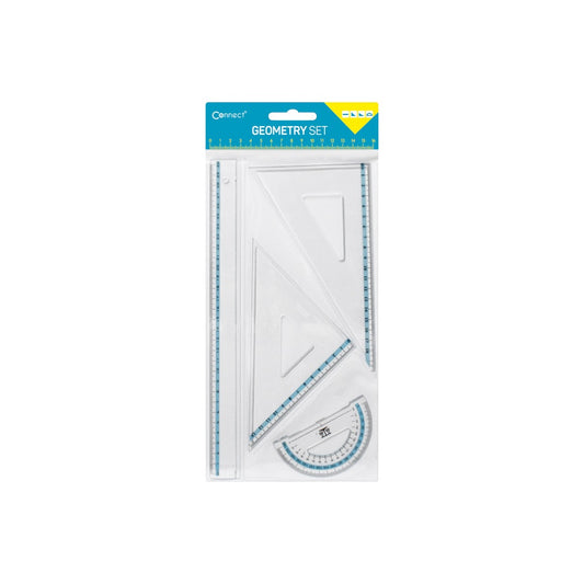 Vonalzókészlet, 30 cm egyenes vonalzó, szögmérő, 45° 14 cm és 60° 18 cm háromszög vonalzó, 4 db/bliszter Connect kép