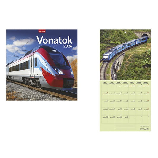 Falinaptár TOPTIMER T098 290x580mm álló Vonatok 2026. kép