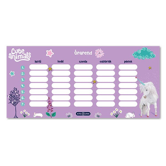 Órarend ARS UNA egylapos kétoldalas Cute Animals-Unicorn kép