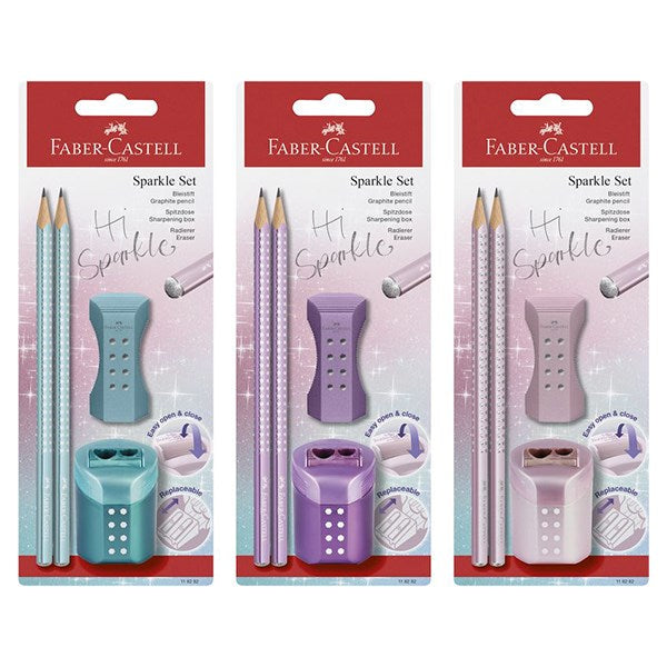 Grafitceruza szett FABER-CASTELL Sparkle gyöngyházfényű metál + hegyező és radír kép