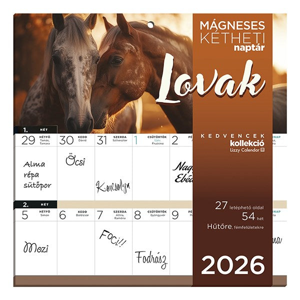 Falinaptár mágneses LIZZY CARD 220x220mm 2 hetes Lovak 2026. kép