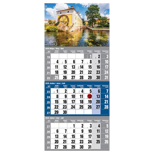 Speditőr naptár REALSYSTEM 1 tömbös 3 havi kék Magyarország 2026. kép