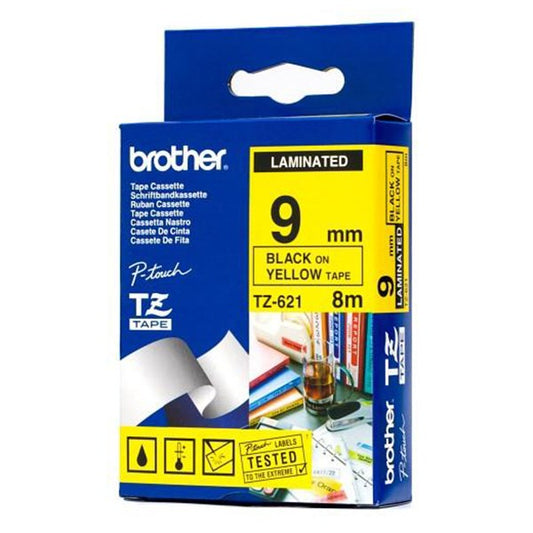Feliratozó szalag BROTHER TZe-621 9mmx8m laminált sárga alapon fekete írásszín kép
