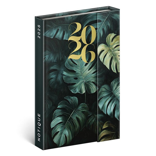 Határidőnapló mágnessel záródó REALSYSTEM 110x160mm heti sárga lapos Monstera 2026. kép