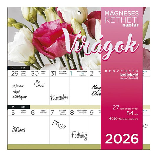 Falinaptár mágneses LIZZY CARD 220x220mm 2 hetes Virágok 2026. kép