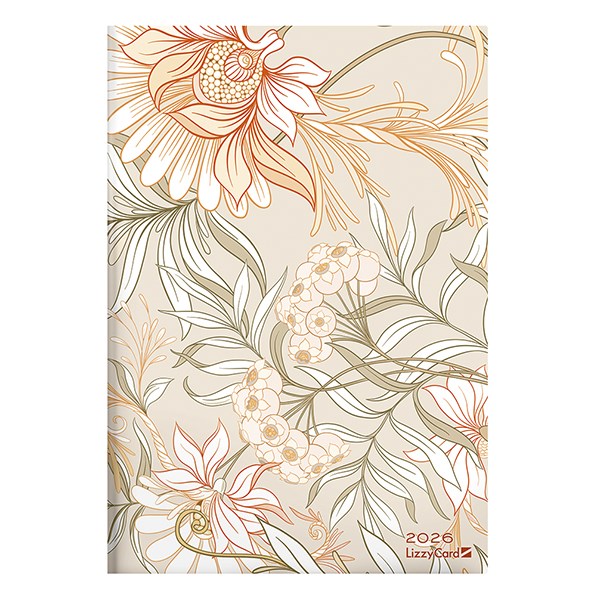 Határidőnapló LIZZY CARD B/5 heti szivacsos Beige flowers 2026. kép