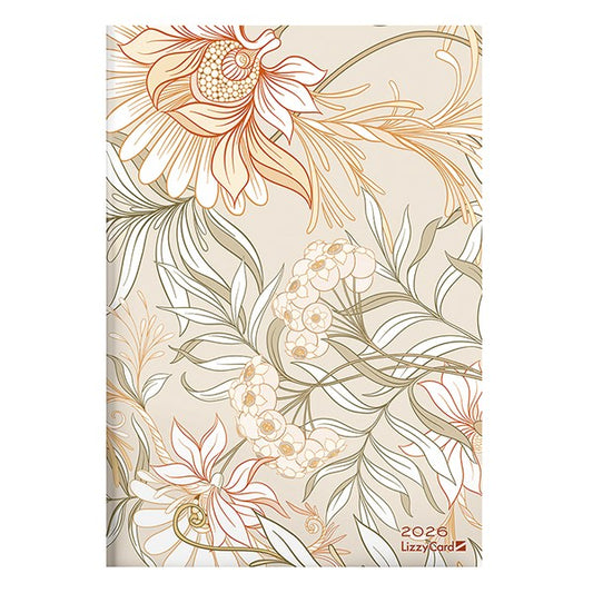 Határidőnapló LIZZY CARD B/5 heti szivacsos Beige flowers 2026. kép
