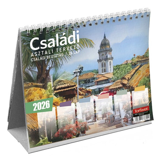 Asztali naptár kép nélküli TOPTIMER T053 családi tervező álló fehér lapos 2026. kép