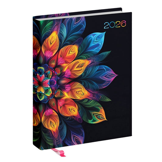 Határidőnapló REALSYSTEM Librobello "Hölgyeknek" B/6 napi fehér lapos 3D lakk+ élfestés Mandala 2026. kép