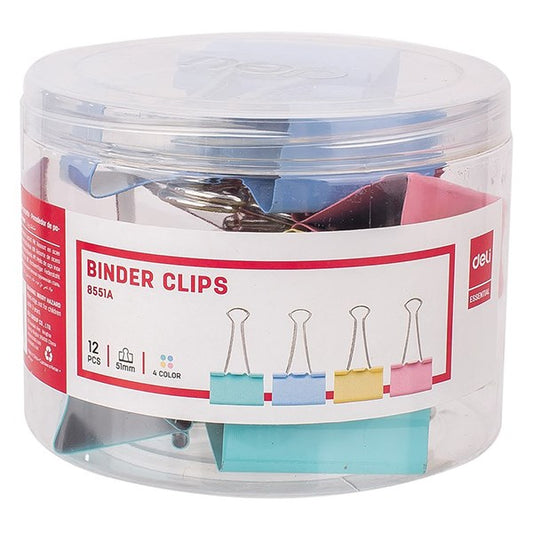 Binder csipesz DELI 51 mm színes 12 darabos kép