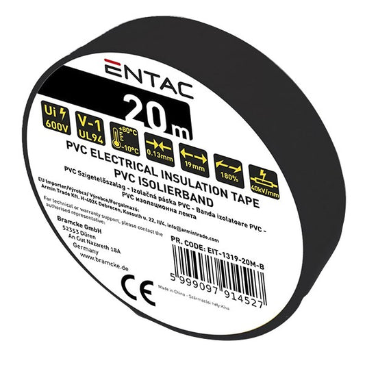 Szigetelőszalag ENTAC 19mmx20m fekete kép