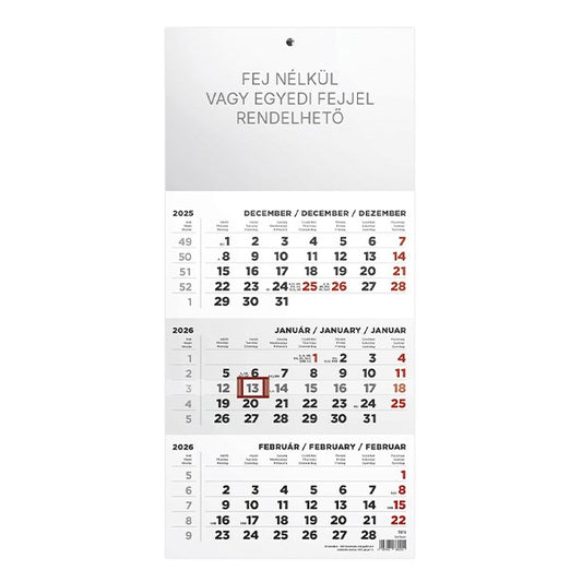 Speditőrnaptár TOPTIMER T078 1 tömbös 3 havi üres fejrész 2026. kép