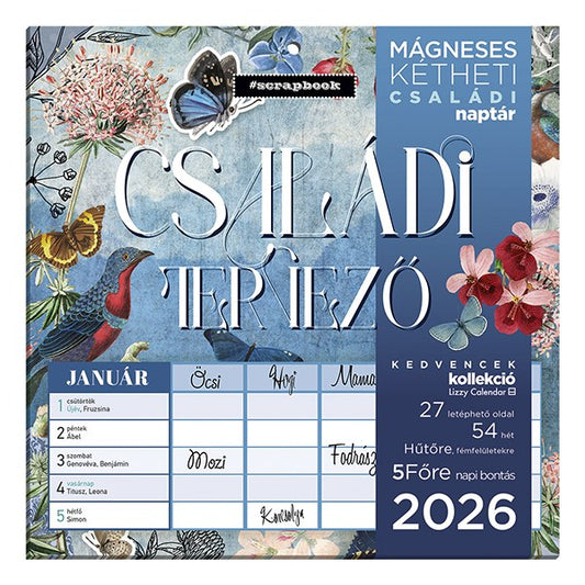 Falinaptár mágneses LIZZY CARD 220x220mm 2 hetes Anyu tervezője Scrapbook Style 2026. kép