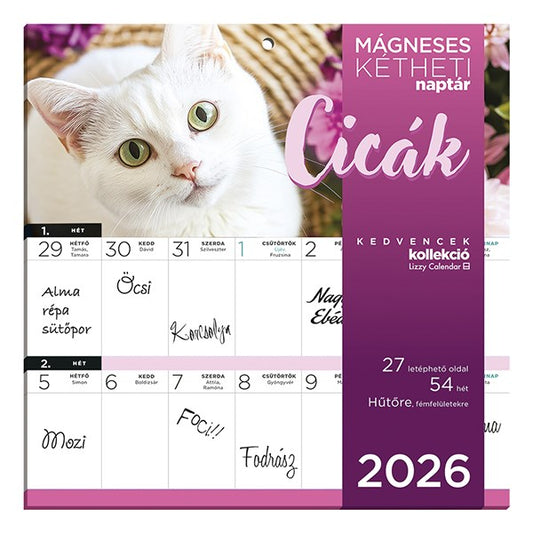 Falinaptár mágneses LIZZY CARD 220x220mm 2 hetes Cicák 2026. kép