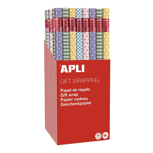 Díszcsomagoló APLI Nordik Fun Pasztell tekercses 70x200 cm 55 tekercs/doboz vegyes mintákkal kép