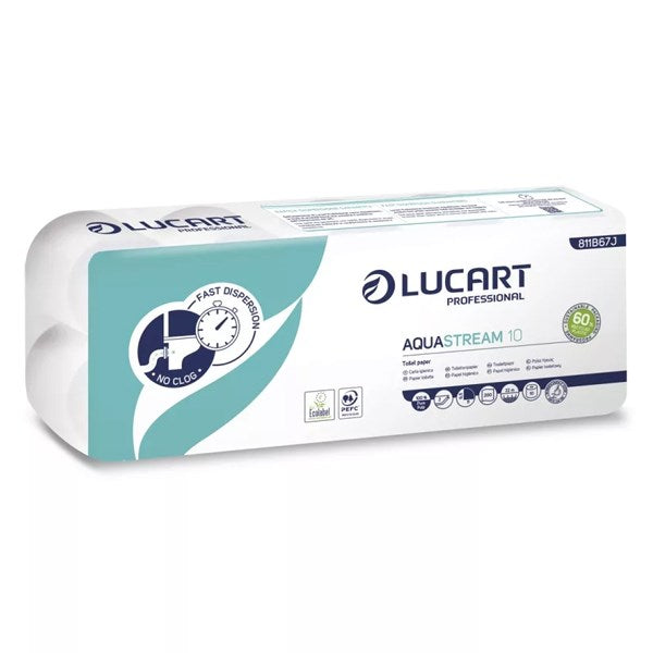 Toalettpapír Lucart Aquastream fehér 10 tekercses 2 rétegű kép
