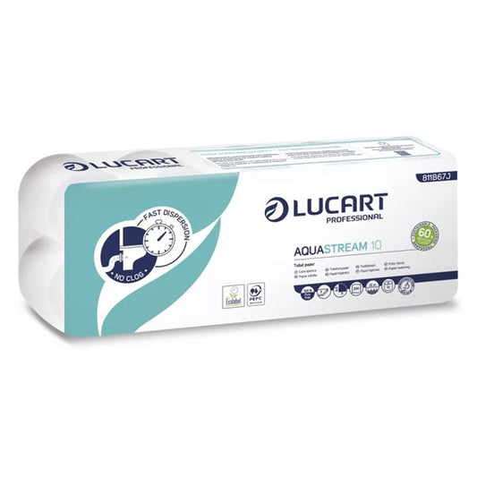 Toalettpapír Lucart Aquastream fehér 10 tekercses 2 rétegű kép