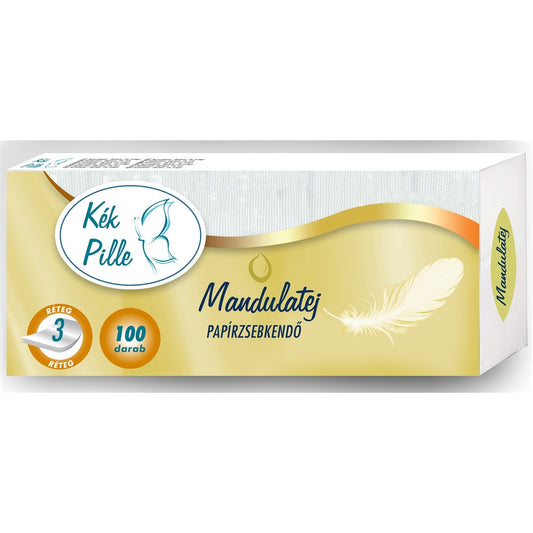 Papírzsebkendő 3 rétegű 100 db/csomag Kék Pille mandulatej kép