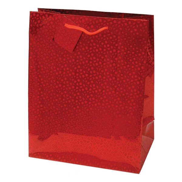 Dísztasak CREATIVE Special Hologram L 26x32x12 cm egyszínű piros sodort füles kép