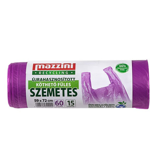 Szemeteszsák újrahasznosított MAZZINI 60L köthető füles 15 darabos kép