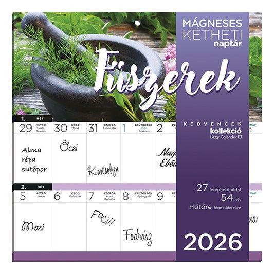 Falinaptár mágneses LIZZY CARD 220x220mm 2 hetes Fűszernövények 2026. kép