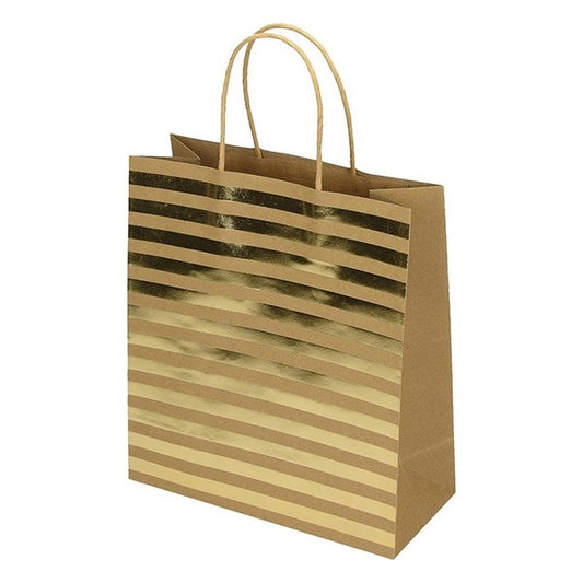 Dísztasak CREATIVE ECO Special Plus M 22x25x10 cm barna fóliás arany csíkos-pöttyös sodort füles kép