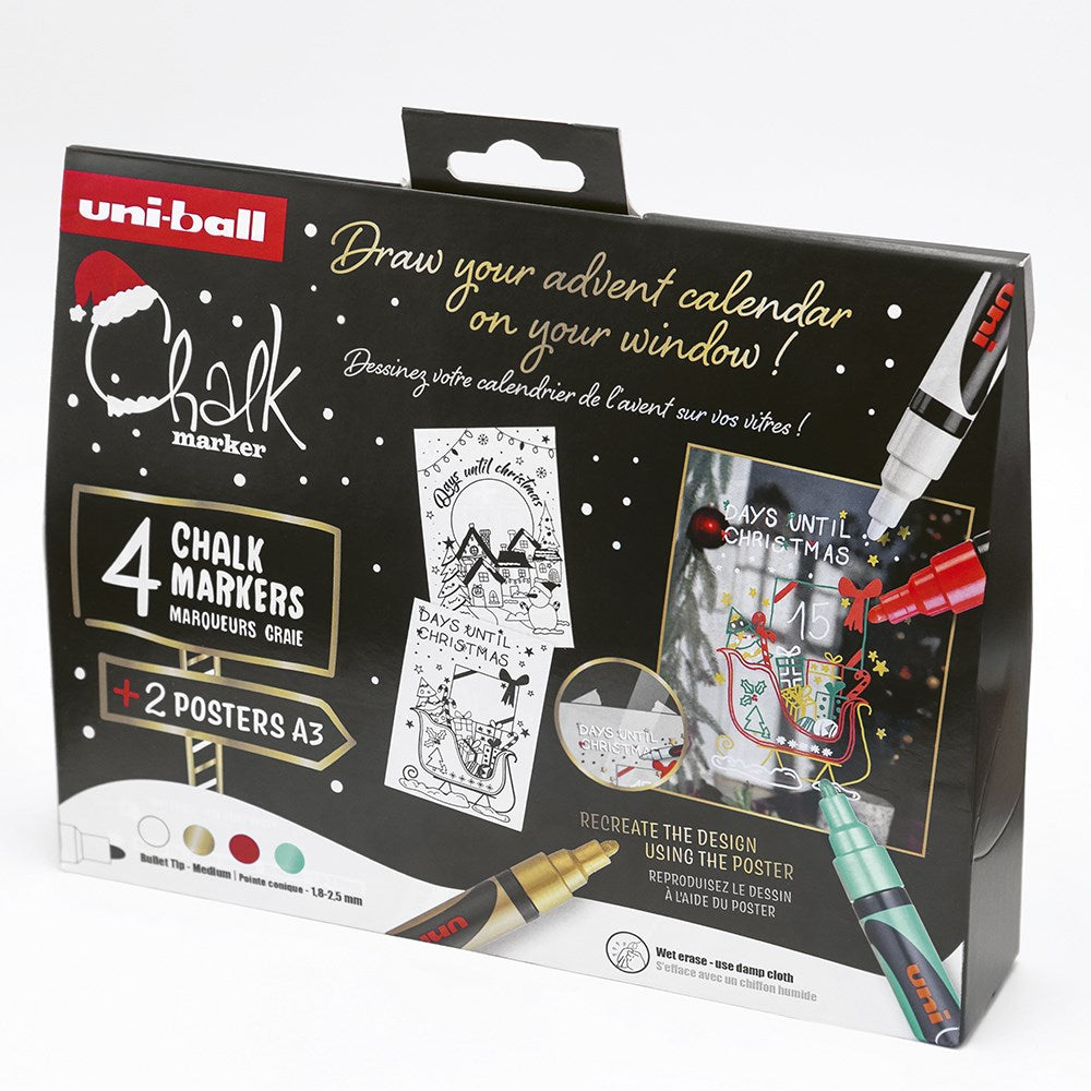Folyékony kréta UNI PWE-5M Karácsonyi kiadás Tradicionális színek 4 darabos kép