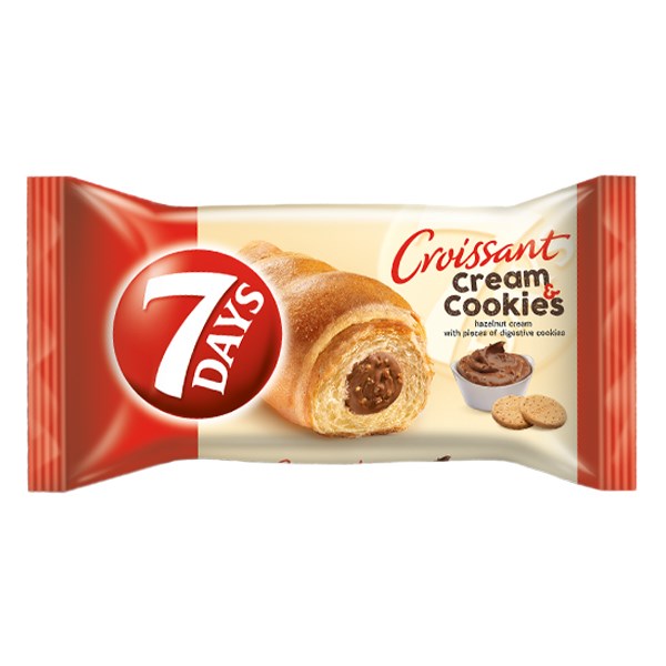 Croissant 7DAYS Cream&Cookies mogyorókrém ízű krémmel töltött keksz darabokkal 60 g kép
