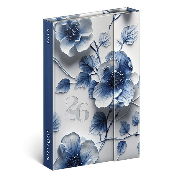 Határidőnapló mágnessel záródó REALSYSTEM 110x160mm heti sárga lapos Porcelain flower 2026. kép