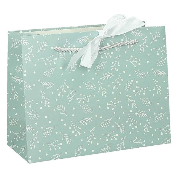 Dísztasak CREATIVE Deluxe Plus L 33x26x12 cm fekvő fagyöngy matt világoszöld sodort füles masnival kép