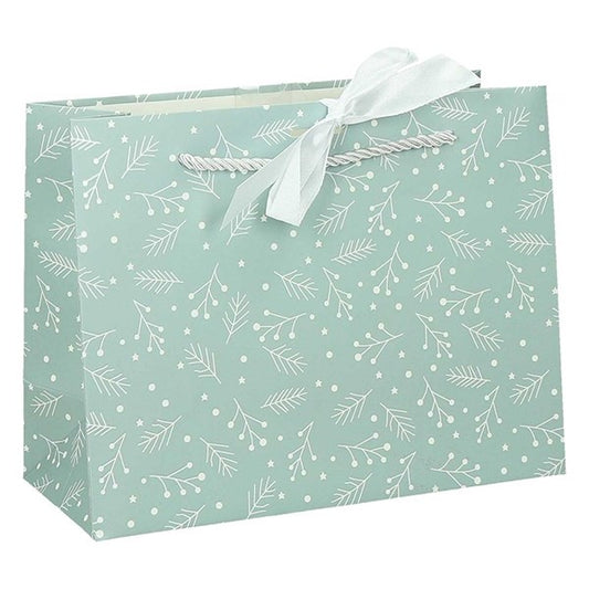 Dísztasak CREATIVE Deluxe Plus L 33x26x12 cm fekvő fagyöngy matt világoszöld sodort füles masnival kép