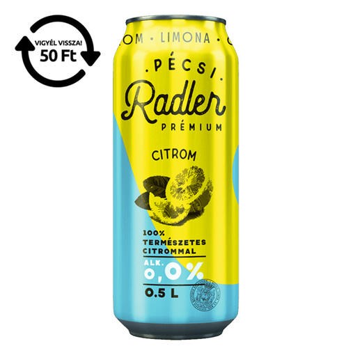 Alkoholmentes sör PÉCSI RADLER citrom 0,0% 500 ml DRS kép