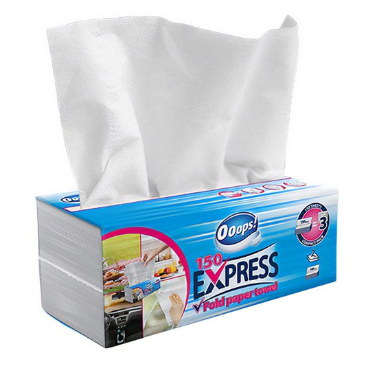 Kéztörlő hajtogatott V OOOPS! Express 2 rétegű fehér 25x21 cm 150 lap doboz 12 doboz/karton kép